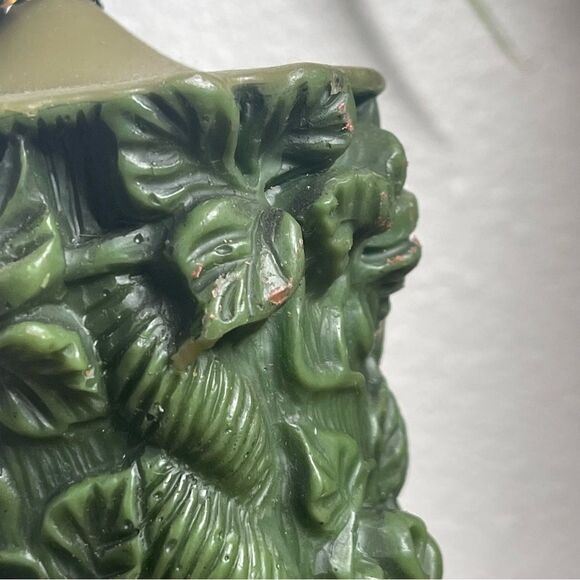 Vintage Large Green Carved German Bavarian Wax Pilar Candle 70s Vibes - Picture 5 of 14